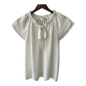 Shannon Ford New York White with Gold polka dots blouse size PS Women NWOT